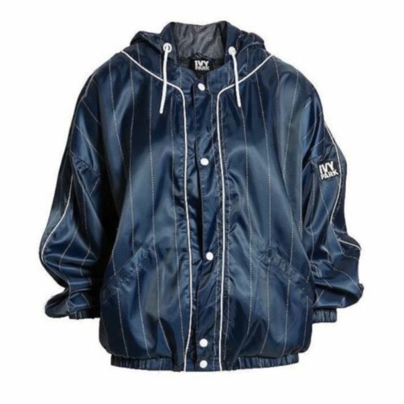 IVY PARK Baseball Pinstripe Hoodie Bomber Jacket L - Picture 5 of 16
